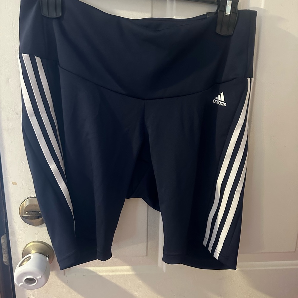 ADIDAS PLUS SIZE HIGH RISE BIKE SHORTS: NAVY/WHITE: NWT: SZ 2X